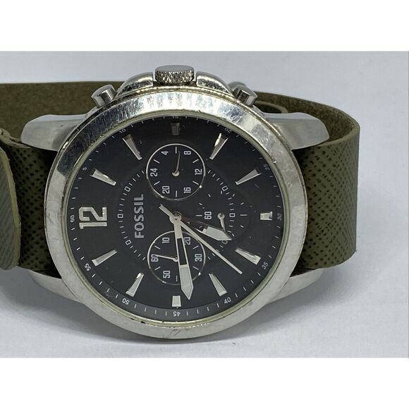 Fossil FS4532 Men's Grant Chronograph Green Leather Analog Dial Watch JK35 - Picture 7 of 11